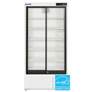PHCbi brand MPR Series 19.5 Cu. Ft. ECO Pharmaceutical Refrigerators with Sliding Glass Doors and energy star certification