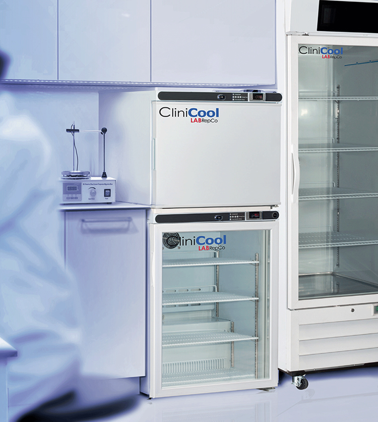 labrepco clinicool series medical grade Refrigerator Freezer Stacked Combo unit in a medical facility