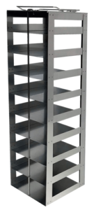 vertical freezer rack made out of aluminum for storage in a liquid nitrogen ln2 freezer